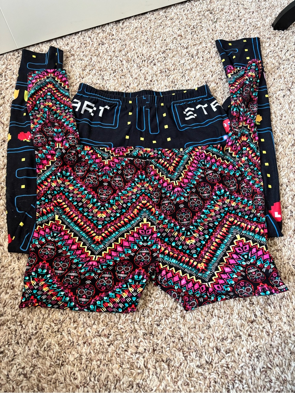 Two Pair of Leggings-PacMan and Sugar Skull patterns. Size Medium